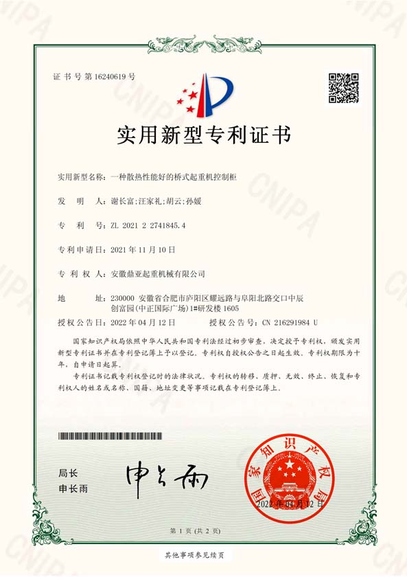 PATENT CERTIFICATE（1）